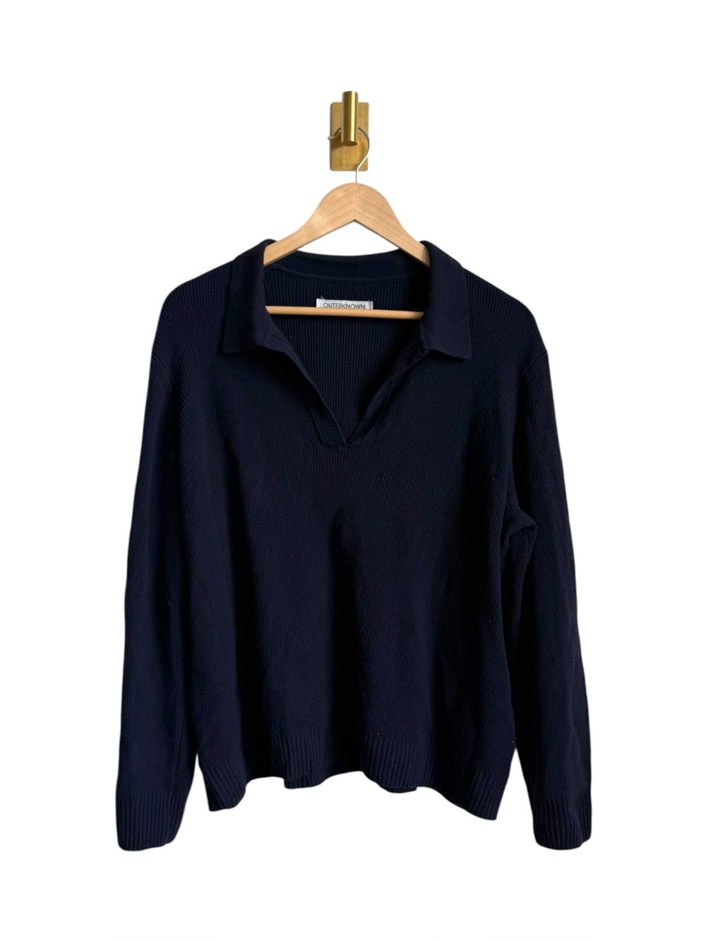 Outerknown Women's Geelong Wool Oversized Collared Sweater Navy Size Medium